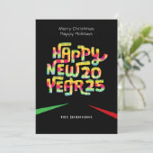 面白いお正月のカラフルなモダンカスタムテキストブラック シーズンカード (スタンド正面)