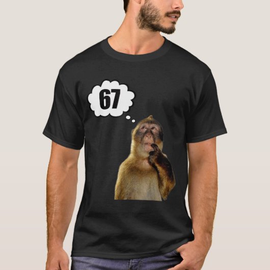 面白いお猿さんの考え事シックスセブン 6 7 ミーム Tシャツ (正面)