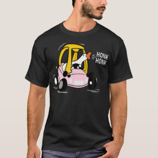 面白いお馬鹿なガチョウが懐かしいおもちゃの車を運転してクラクション Tシャツ