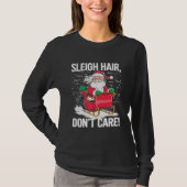 面白いそり髪気にしないクリスマスの喜び女性 Tシャツ (正面)