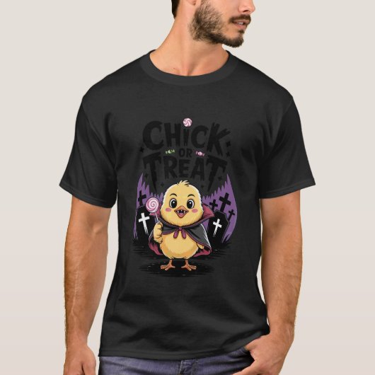 面白いひよこ or トリート 吸血鬼 ハロウィン 鶏 愛好家 tシャツ (正面)