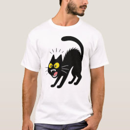 面白いびっくり黒猫のキャラクターイラスト Tシャツ