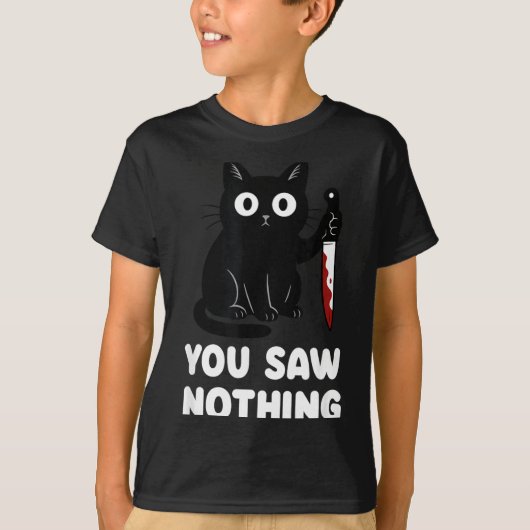 面白いものなど何も見なかった 黒猫 Tシャツ (正面)