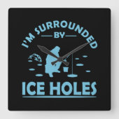 面白いアイスフィッシングの名言 スクエア壁時計 (正面)