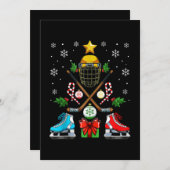 面白いアイスホッケークリスマスオーナメントツリー Xmas少年 シーズンカード (正面/裏面)