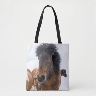 面白いアイスランド馬の肖像画 トートバッグ