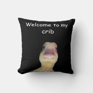 面白いアヒルのミーム - 「Welcome to My Crib」かわいい動物 クッション