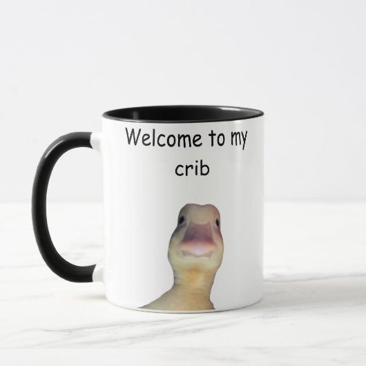 面白いアヒルのミーム - 「Welcome to My Crib」かわいい動物 マグカップ (左)