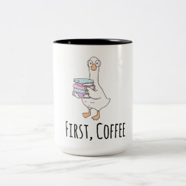 面白いアヒルの「ファーストコーヒー」マグカップ - かわいい朝のコーヒー ツートーンマグカップ