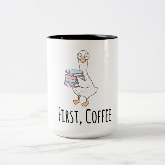 面白いアヒルの「ファーストコーヒー」マグカップ - かわいい朝のコーヒー ツートーンマグカップ