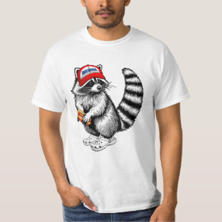 面白いアメリカのアライグマがホットドッグUSAフラグを持つ Tシャツ