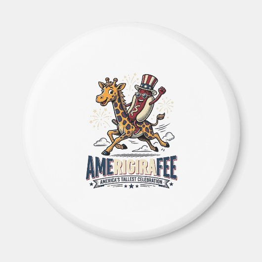 面白いアメリカのキリン愛国キリンホットドッグTシャツ マグネット (正面)