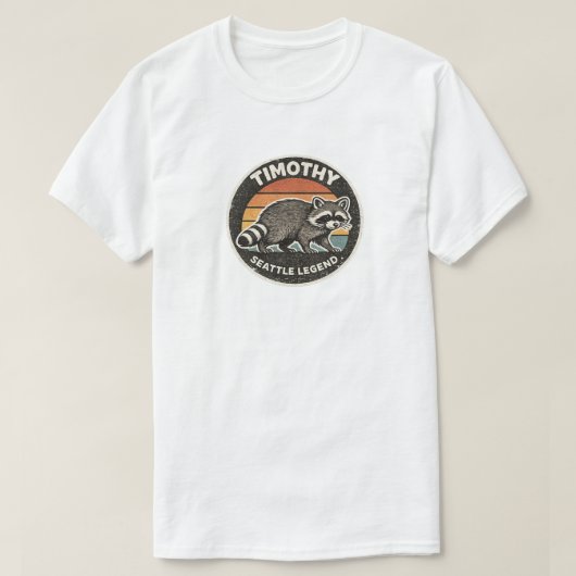 面白いアライグマ、ティモシー・シアトルの野生動物の伝説 Tシャツ (デザイン正面)