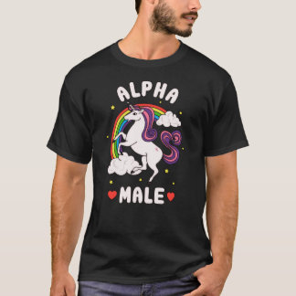面白いアルファ男性ユニコーン虹面白い Tシャツ