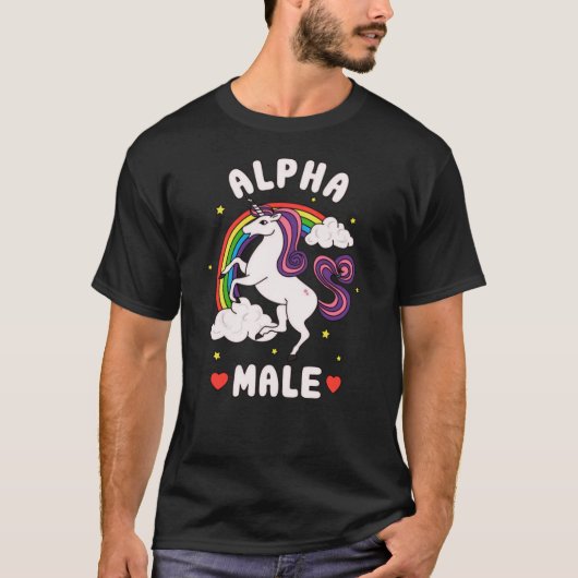 面白いアルファ男性ユニコーン虹面白い Tシャツ (正面)
