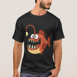 面白いアンコウの深海生物デザイン Tシャツ