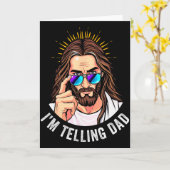 面白いイエス 私はダッドに宗教的だと言ってる カード (黄色い花)