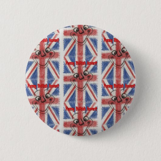 面白いイギリス訛り 缶バッジ (正面)