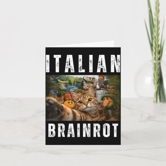 面白いイタリアのブレインロットミームの猫のセルフィー カード (正面)