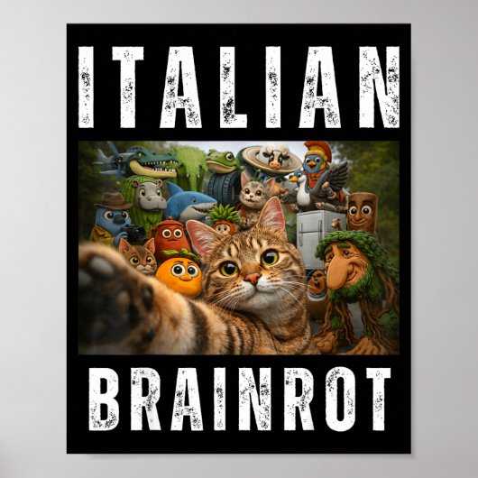 面白いイタリアの脳炎ミームと猫の自撮り ポスター (正面)
