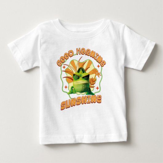 面白いイライラカメレオンの朝のユーモア ベビーTシャツ (正面)