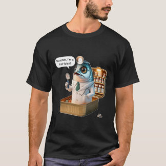 面白いイワシのドクター フィッシュ-イシャ カートゥーン パン アート Tシャツ