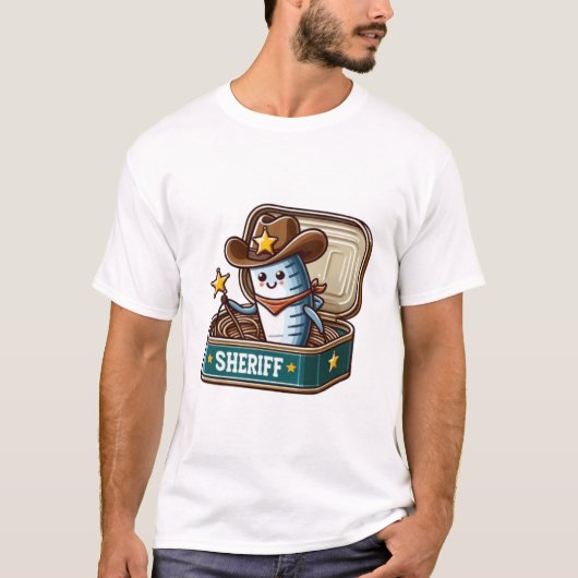 面白いイワシカウボーイ保安官Tシャツ Tシャツ (正面)
