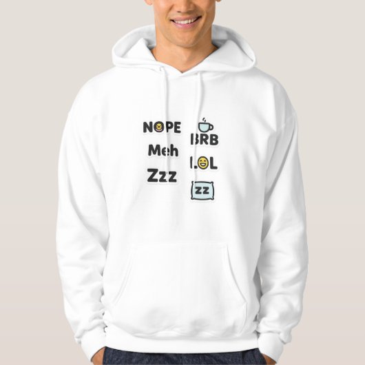 面白いインターネットスラングステッカー – Nope, Meh, BRB, LO パーカ (正面)