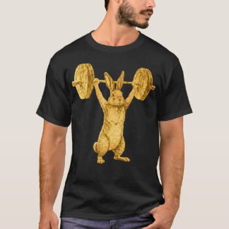 面白いウサギのウェイトリフティングイラスト ウサギ Tシャツ