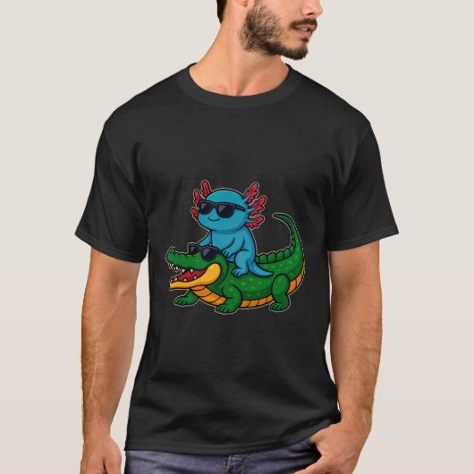 面白いウーパールーパーとワニの可愛い動物ライド Tシャツ (正面)