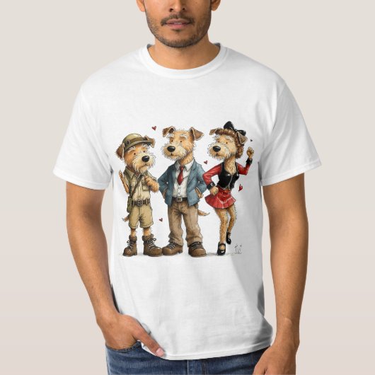 面白いエアデール・テリアTシャツ かわいい3匹組Tee Tシャツ (正面)