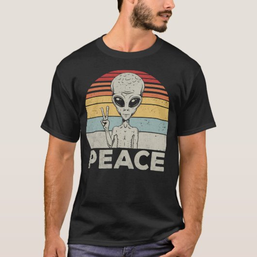 面白いエイリアンの平和のサイン Tシャツ (正面)