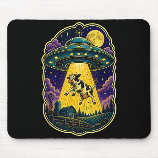 面白いエイリアンの農場のUFO牛誘拐 マウスパッド (正面)