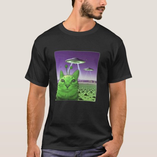 面白いエイリアンキャットミーム グラフィック Tシャツ (正面)