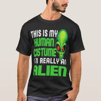 面白いエイリアン・ラバー・ヒューマン・コスチューム UFO ハロウィン・ジョーク Tシャツ