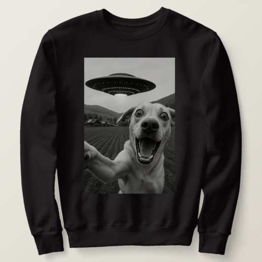 面白いエイリアンUFO犬の自撮り - かっこいい猫と宇宙UFO スウェットシャツ (デザイン正面)