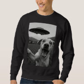 面白いエイリアンUFO犬の自撮り - かっこいい猫と宇宙UFO スウェットシャツ (正面)