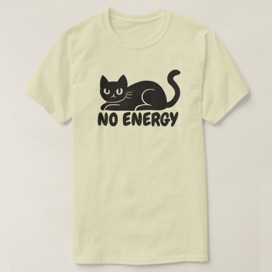 面白いエネルギー切れ黒猫イラスト Tシャツ (デザイン正面)