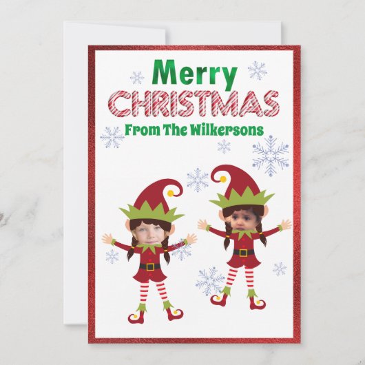 面白いエルフのカスタム子供写真クリスマス シーズンカード (正面)