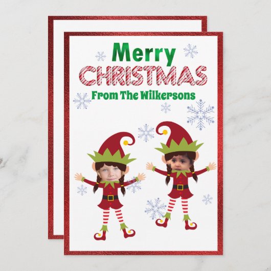 面白いエルフのカスタム子供写真クリスマス シーズンカード (正面/裏面)