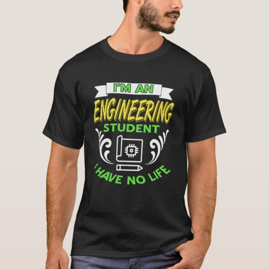 面白いエンジニアリング学生生活 寝ないで勉強するジョーク Tシャツ (正面)