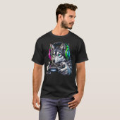 面白いオオカミ ビデオゲーム好き ゲーマー Tシャツ (正面フル)