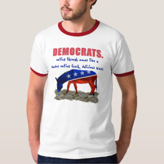 面白いオバマ反対+民主党反対 メンズTシャツ Tシャツ