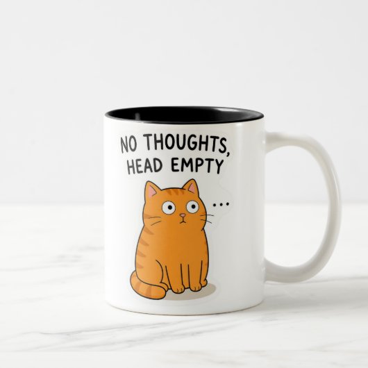 面白いオレンジの猫のデザインのPNG - No Thoughts Head Empty Cat ツートーンマグカップ (右)