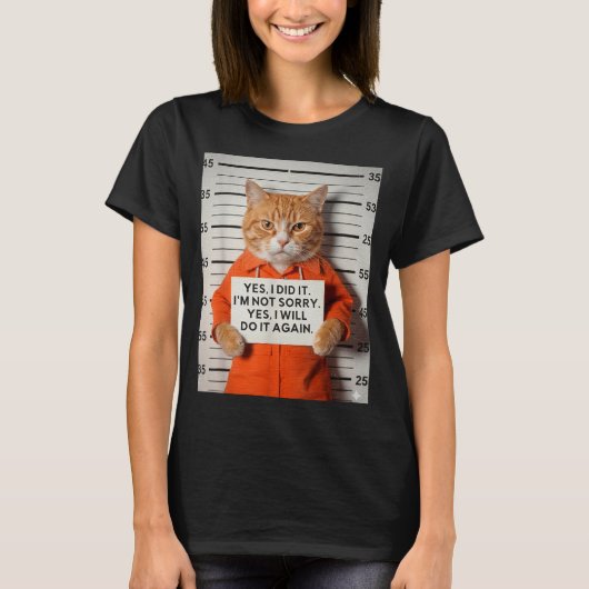 面白いオレンジの猫のマグショットミーム YES I DID Tシャツ (正面)