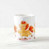 面白いオレンジ色のユニコーン コーヒーマグカップ (中央)