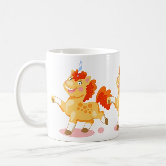 面白いオレンジ色のユニコーン コーヒーマグカップ (左)