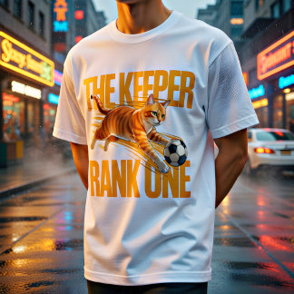 面白いオレンジ色の猫のサッカーハンターギフト Tシャツ