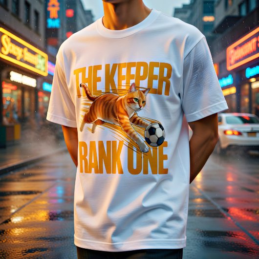 面白いオレンジ色の猫のサッカーハンターギフト Tシャツ