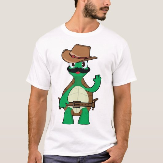 面白いカウボーイの亀の保安官 Tシャツ (正面)
